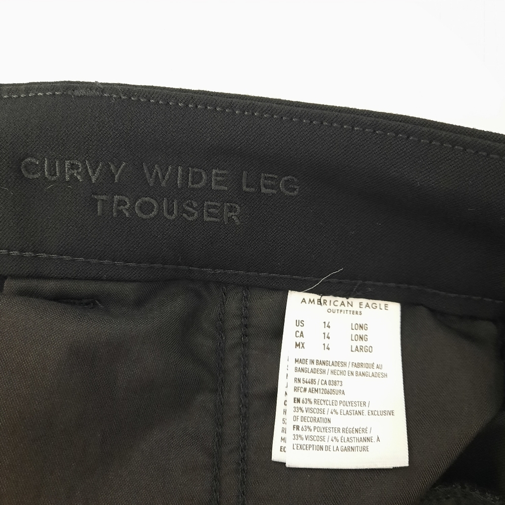 American Eagle LONG Solid Black High Rise Curvy Wide Leg Trousers size 14 - Picture 7 of 14